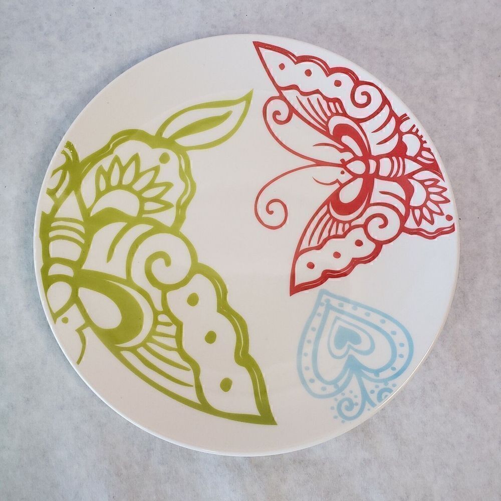 Graphic Garden by Pottery Barn Salad Plate Flowers Scrolls Butterflies Leaves